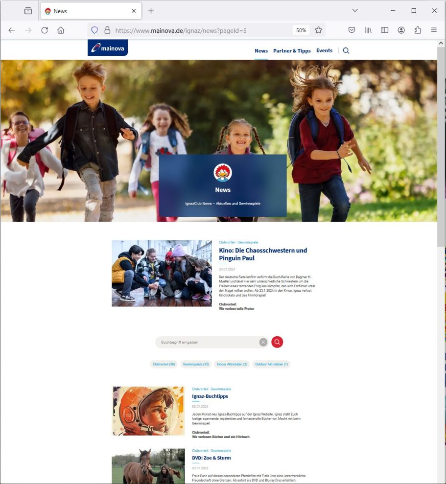Website des Mainova-IgnazClubs Foto zeigt Website des Mainova-IgnazClub